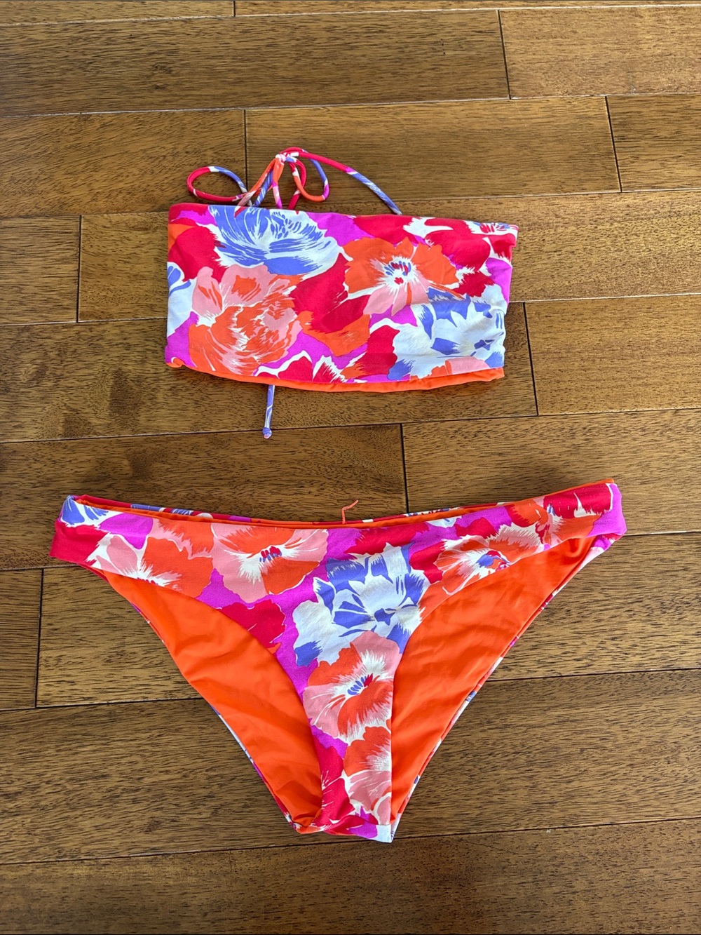 Women’s Floral Bandeau Swim Set in Pink & Orange